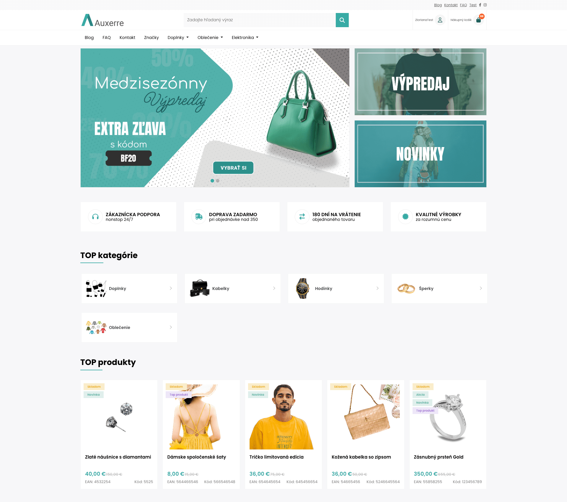 Ukážka rozhrania e-shopu Fultio